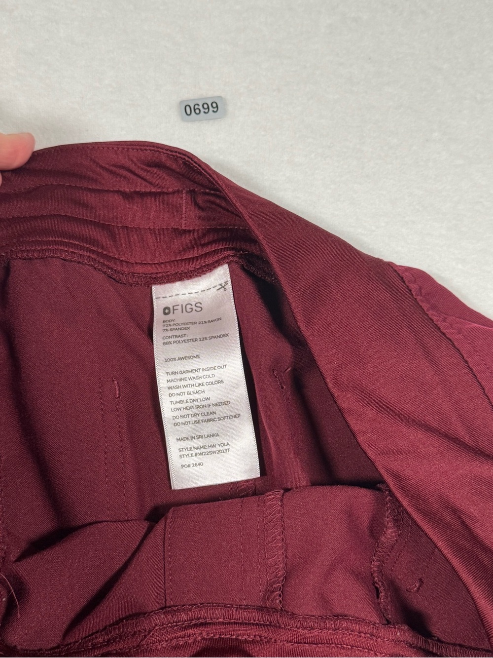 FIGS High Waisted Yola Skinny Scrub Pants Burgundy Women XL Tall XL/T W22SW2013T - Picture 2 of 8